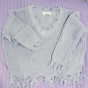 Graffiti Baby Blue Cropped V-neck Sweater